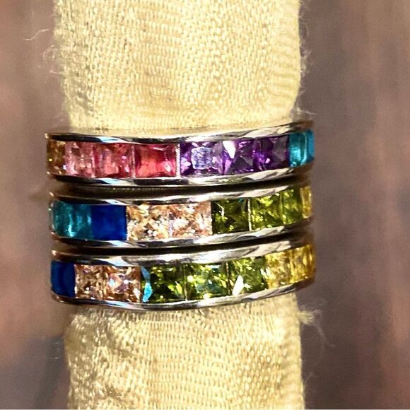 JEN HANSEN RAINBOW CHANNEL RING STERLING SILVER CUBIC ZIRCONIA. - Picture 12 of 12